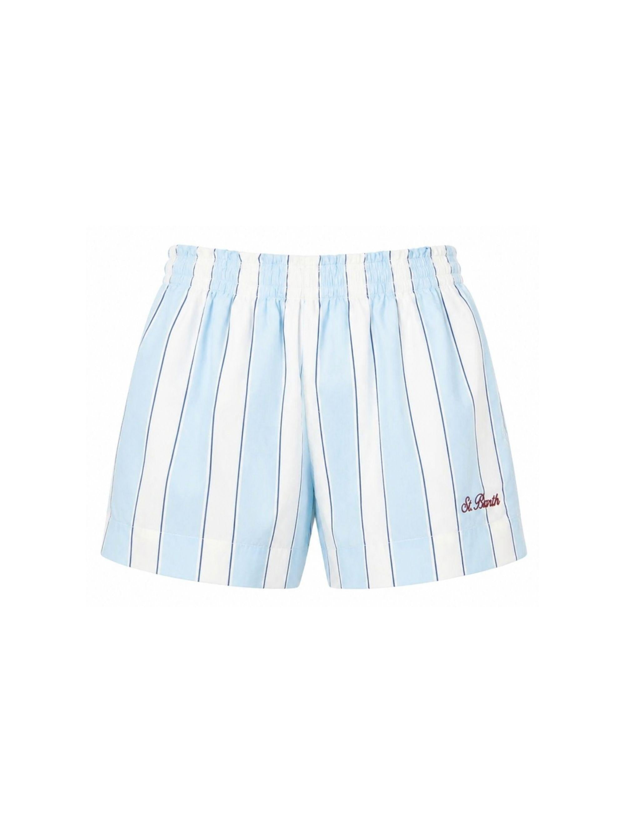 Shorts per bambina MC2 Saint Barth Kids azzurro con motivo a righe MEA001 01419L MC2 ST. BARTH KIDS