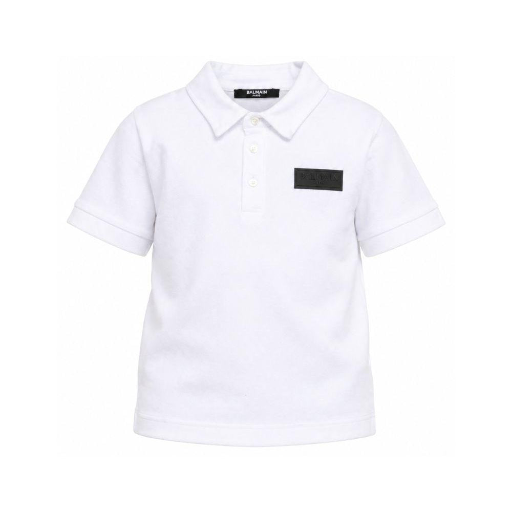 Polo per bambino Balmain Kids bianca con dettaglio sul petto BY8Q01 Z3658 100NE BALMAIN KIDS