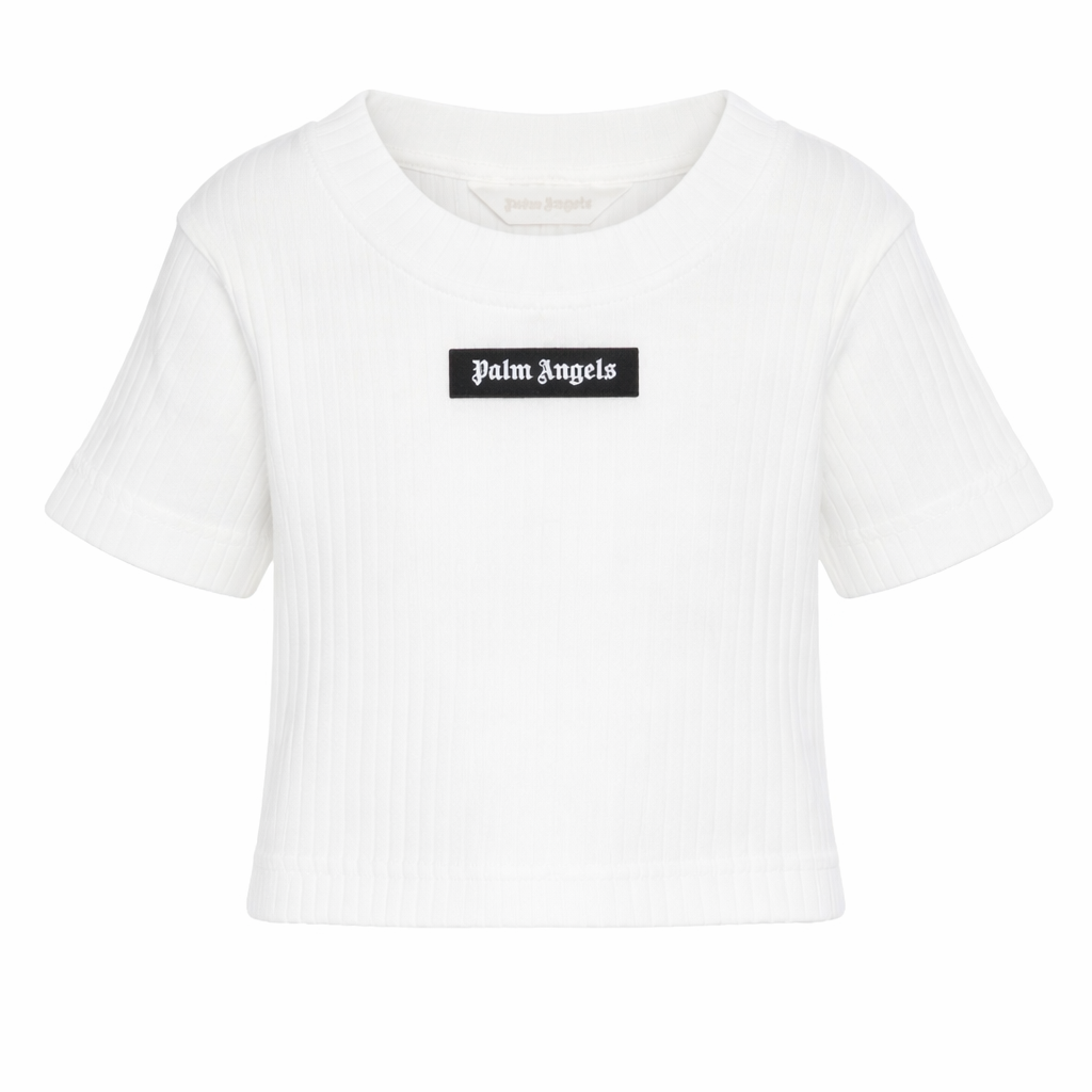 T-shirt per bambina Palm Angels Kids avorio con dettaglio logo PGAA017S26JER001 002 PALM ANGELS KIDS
