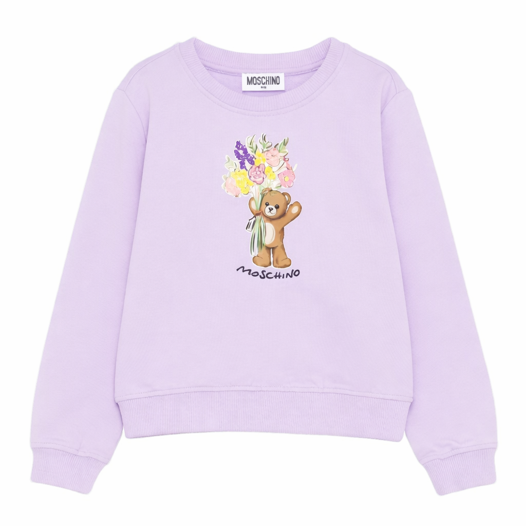 Felpa per bambina Moschino Kids viola con stampa orsetto sul davanti HLF02MLDA00 51683 MOSCHINO KIDS