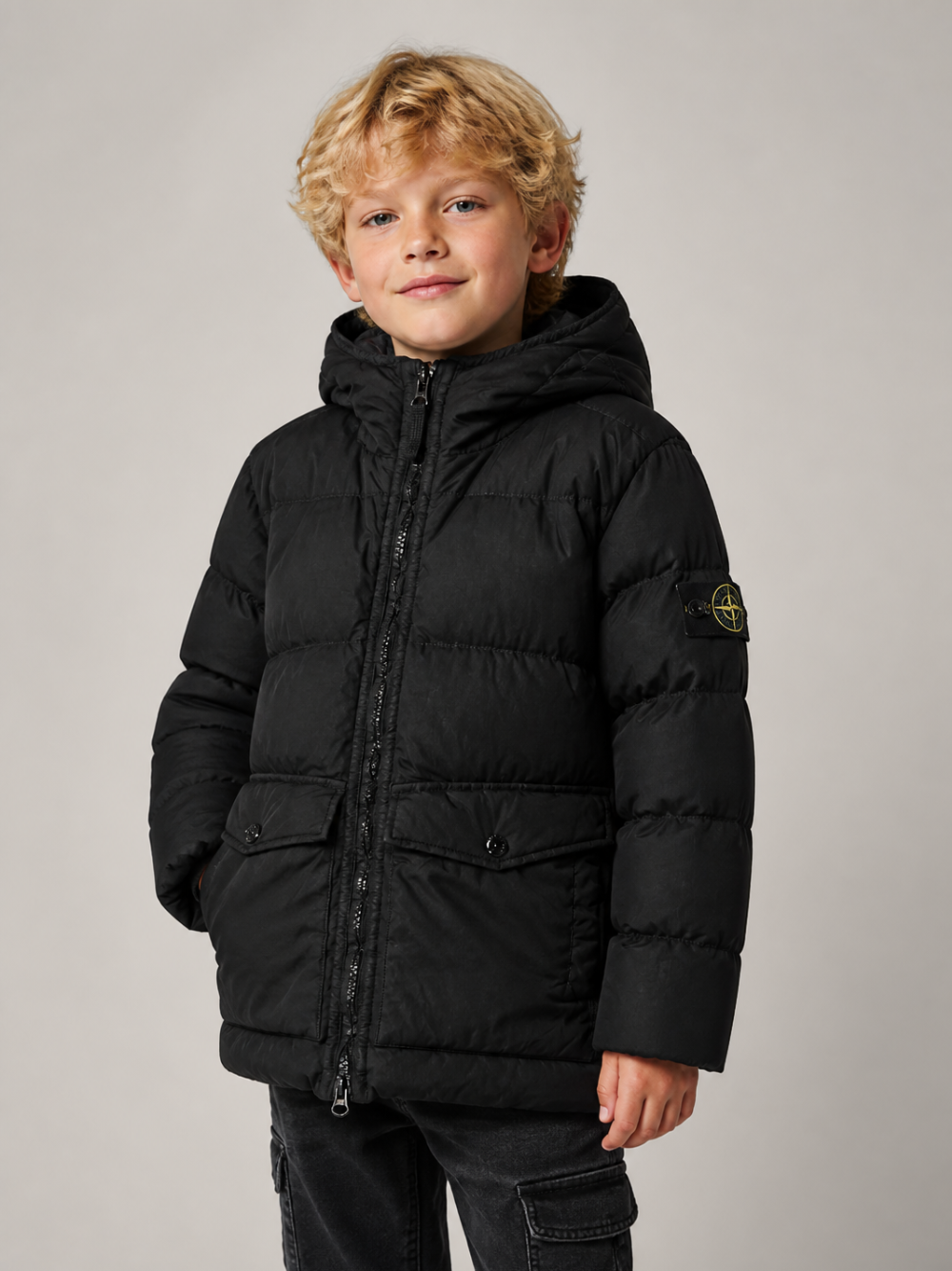 Giubbino per bambino Stone Island Kids nero con trama imbottita L2S164100012S0A23 V0029 STONE ISLAND KIDS