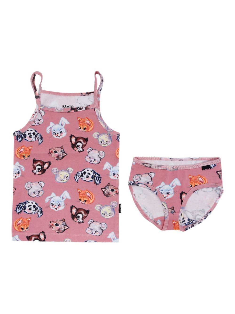 Set canotta e slip per bambina Molo rosa con stampa animali 2W25Q701 9467 MOLO
