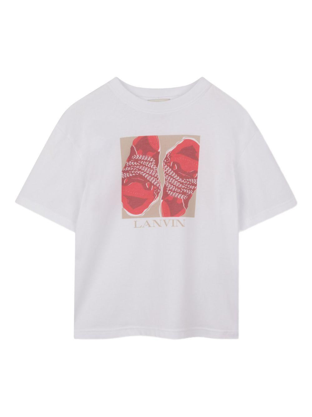 T-shirt per bambino Lanvin Enfant bianca con stampa sneakers N30363 10P LANVIN KIDS