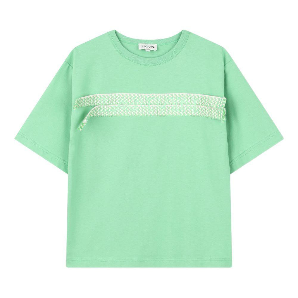 T-shirt per bambino Lanvin Enfant verde con bordo intrecciato N30362 68N LANVIN KIDS