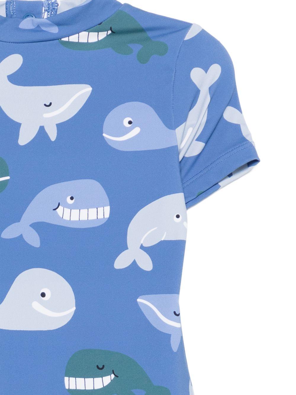 Costume intero per neonato Stella McCartney Kids blu con stampa balene all-over TYC532 Z3582 656MC STELLA McCARTNEY KIDS