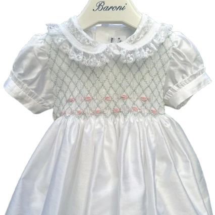 Abito per neonata Baroni bianco in tulle con colletto in pizzo 10904 SALVIA BARONI