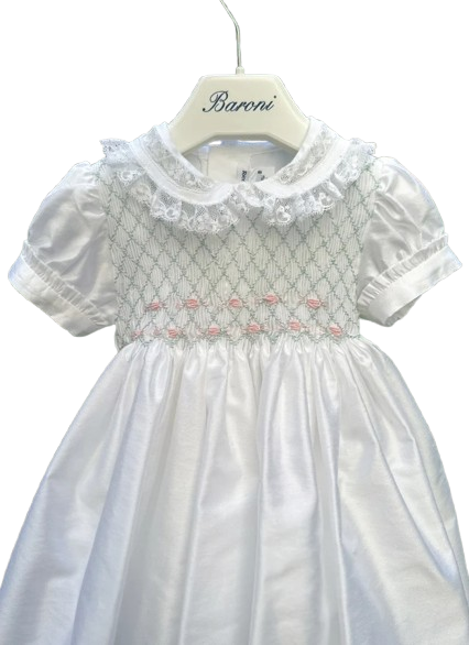 Abito per neonata Baroni bianco in tulle con colletto in pizzo 10904 SALVIA BARONI