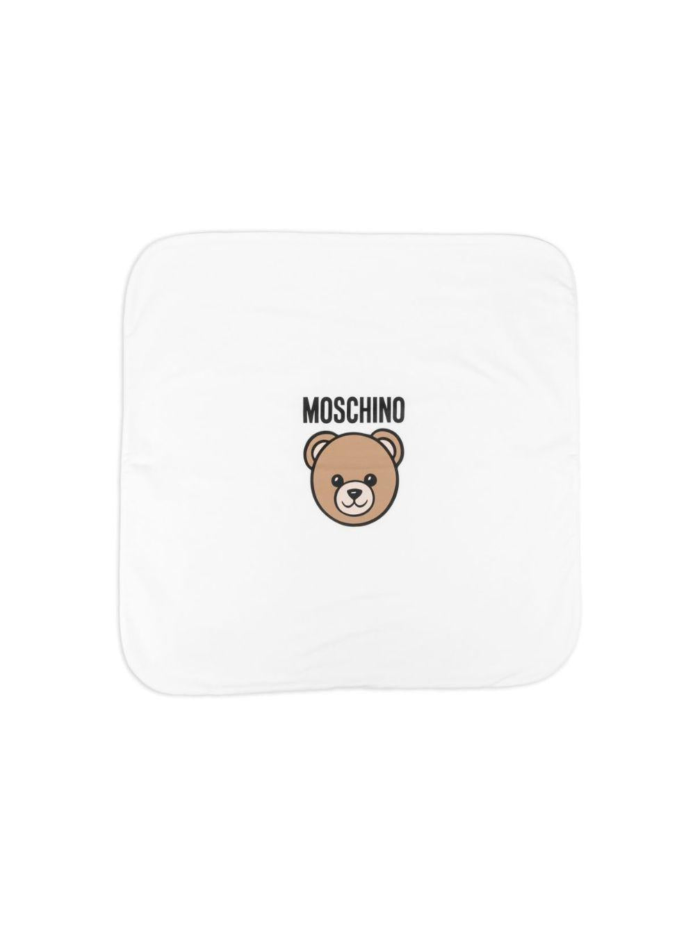 Coperta per neonati Moschino Kids bianca con stampa Teddy Bear MUB00MLCA19 10063 MOSCHINO KIDS