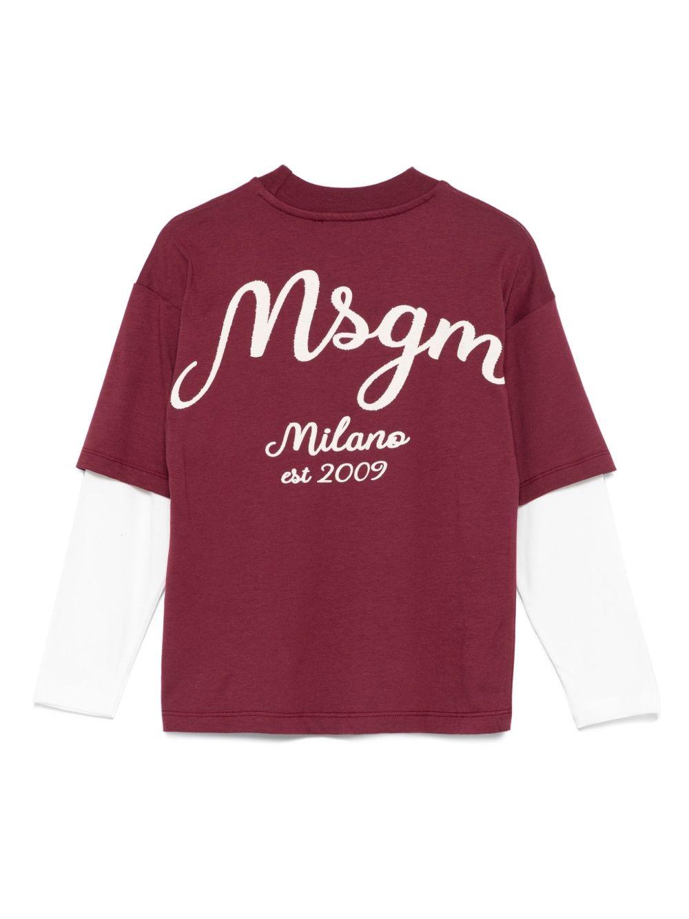 T-shirt per bambino MSGM Kids bordeaux con maniche a contrasto F5MSJBTH257 MS034 MSGM KIDS