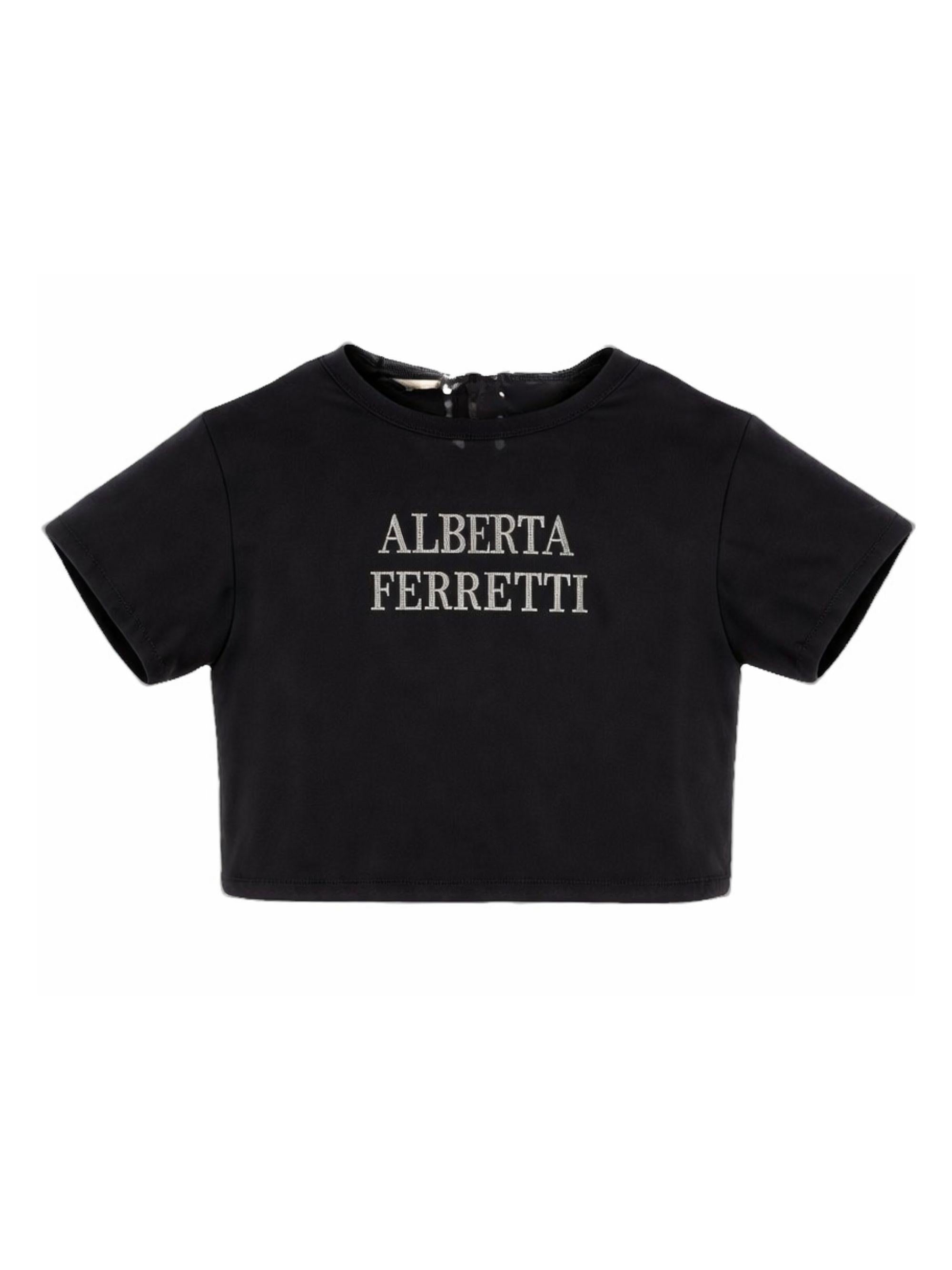 T-shirt per bambina Alberta Ferretti Kids nera con stampa con logo sul davanti R1G600 7120 0050 ALBERTA FERRETTI KIDS