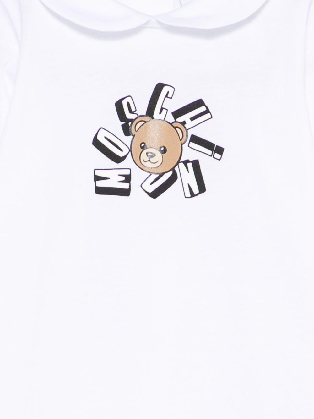 Pigiama per neonati Moschino Kids bianco con stampa grafica Teddy Bear MUT04QLAA02 10101 MOSCHINO KIDS