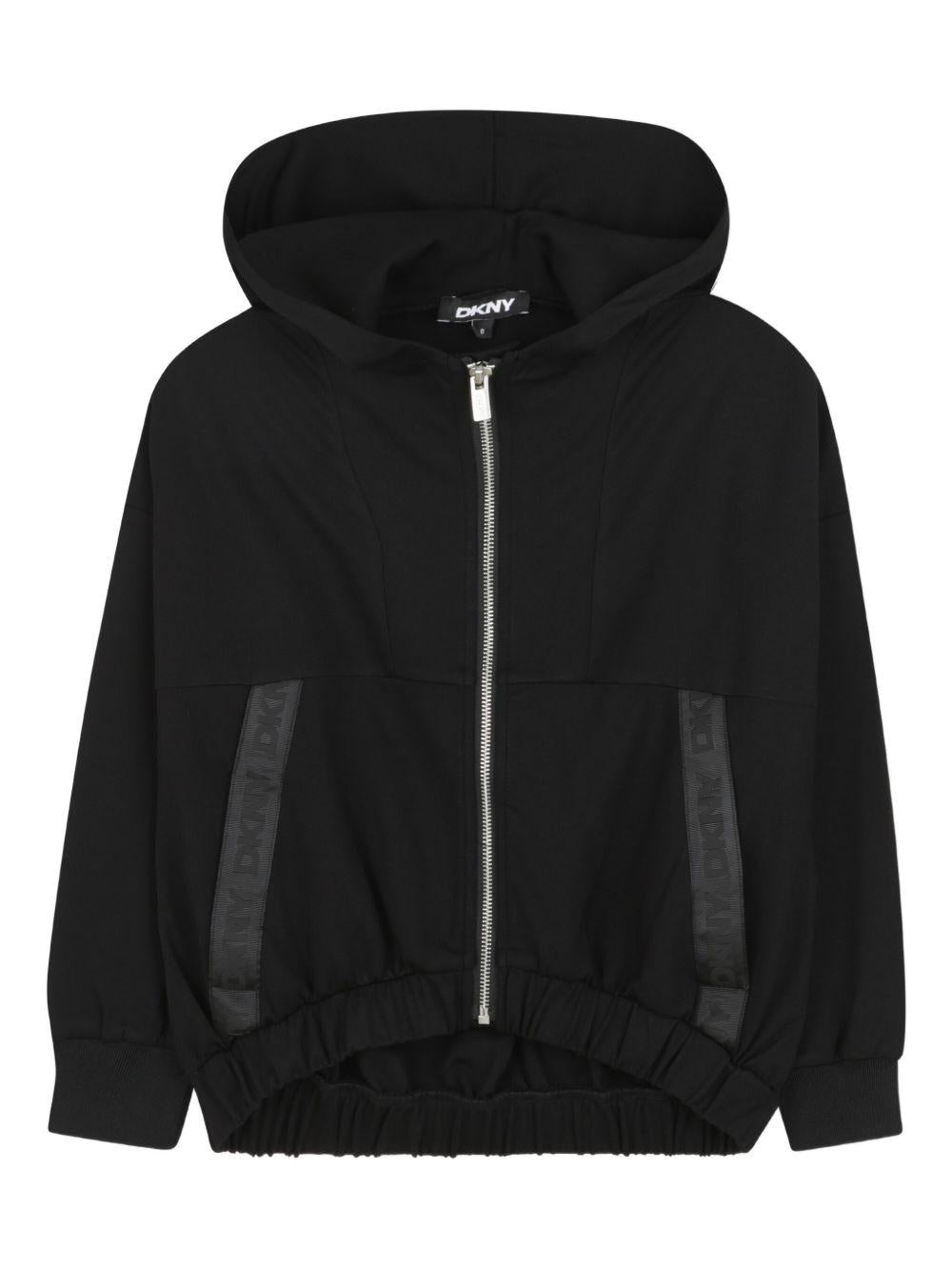 Felpa con cappuccio per bambina DKNY Kids nera con zip D62385 09B DKNY