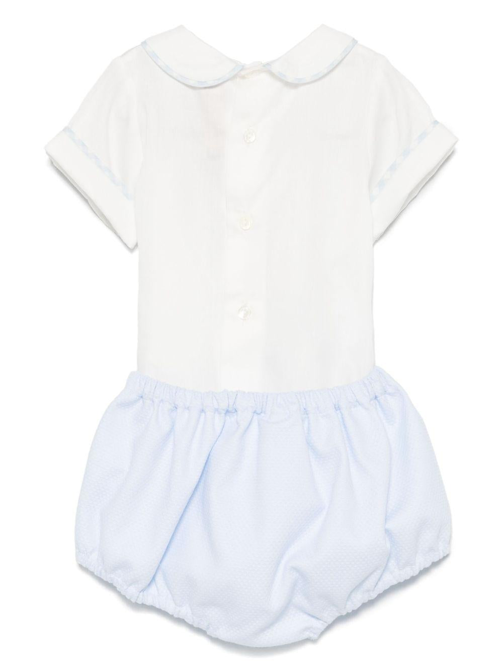 Completo per neonato La Stupenderia bianco con shorts in cotone e colletto Peter Pan TBCT59 P08 LA STUPENDERIA