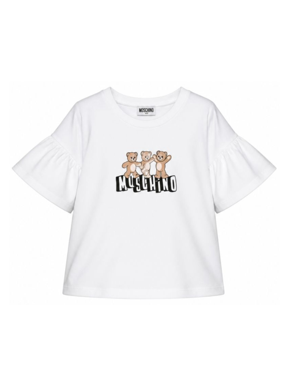 T-shirt per bambina Moschino Kids bianca con dettaglio Teddy Bear HDM077LAA23 10101 MOSCHINO KIDS