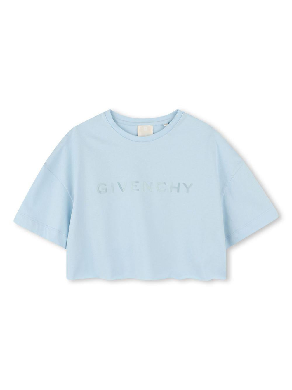 T-shirt con stampa per bambina Givenchy Kids azzurro con orlo dritto H30798 772 GIVENCHY KIDS