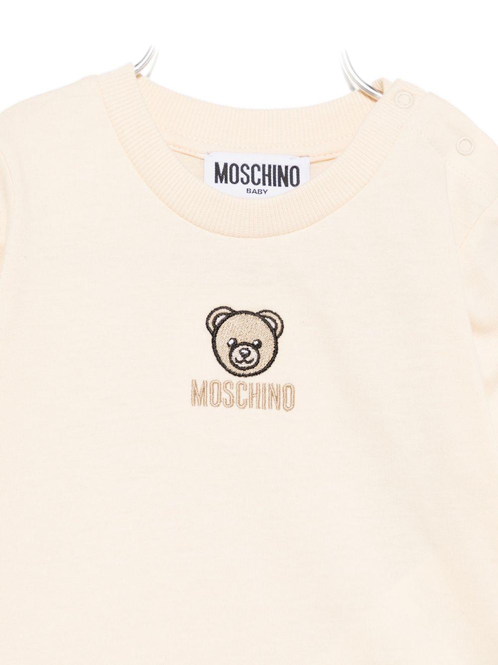 T-shirt per neonati Moschino Kids beige con motivo Teddy Bear ricamato M9O00RLAA10 20404 MOSCHINO KIDS