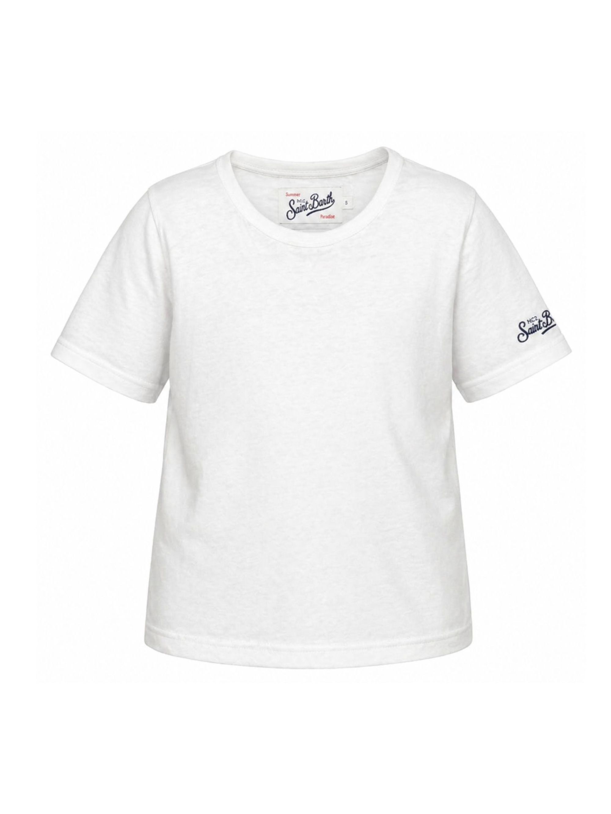 T-shirt per bambini MC2 Saint Barth Kids bianco con logo sulla manica ALE0002 01138L MC2 ST. BARTH KIDS