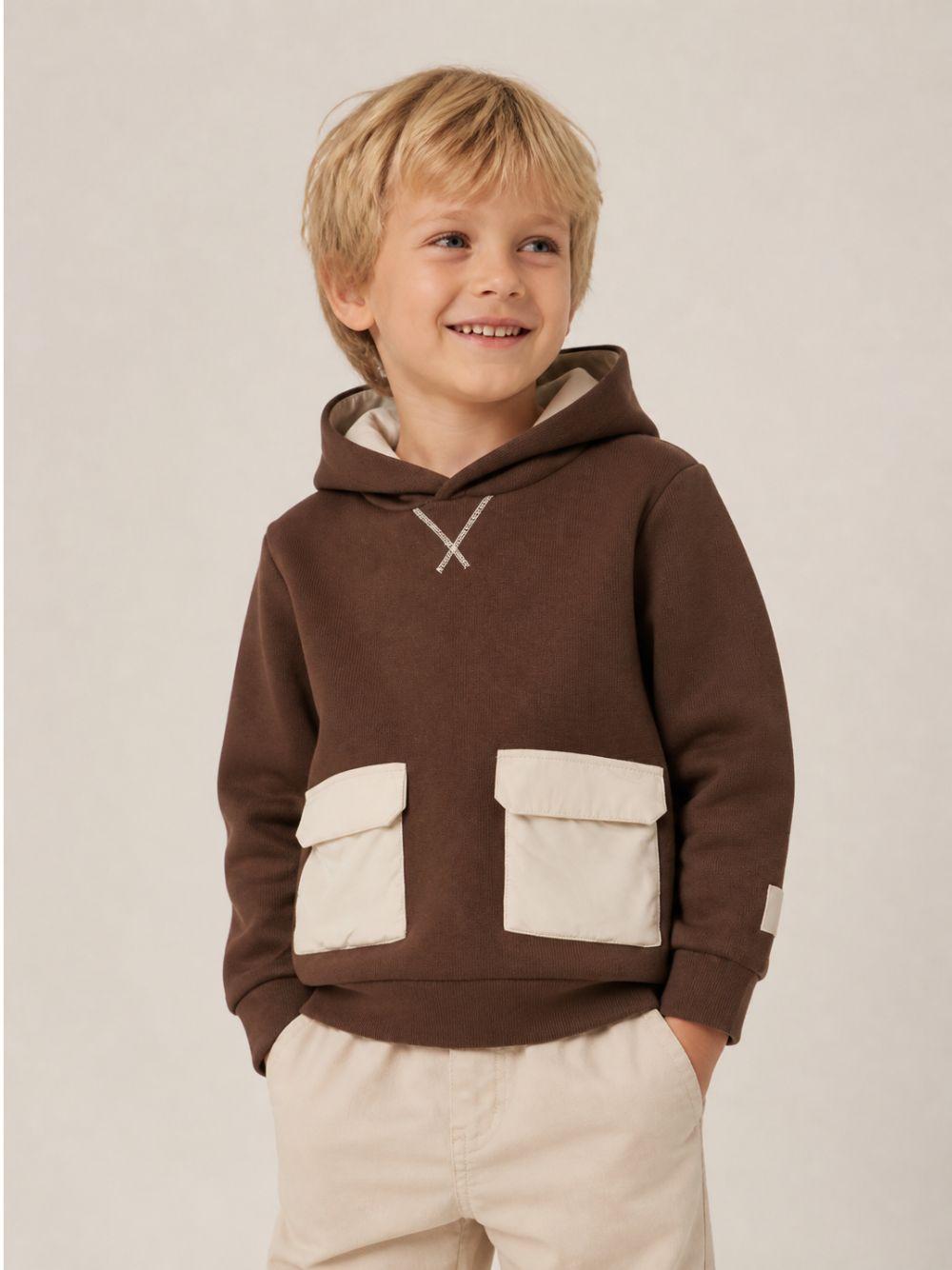 Felpa per bambino Eleventy Kids marrone con tasche applicate EZ4H00 Z3999 320BG ELEVENTY KIDS