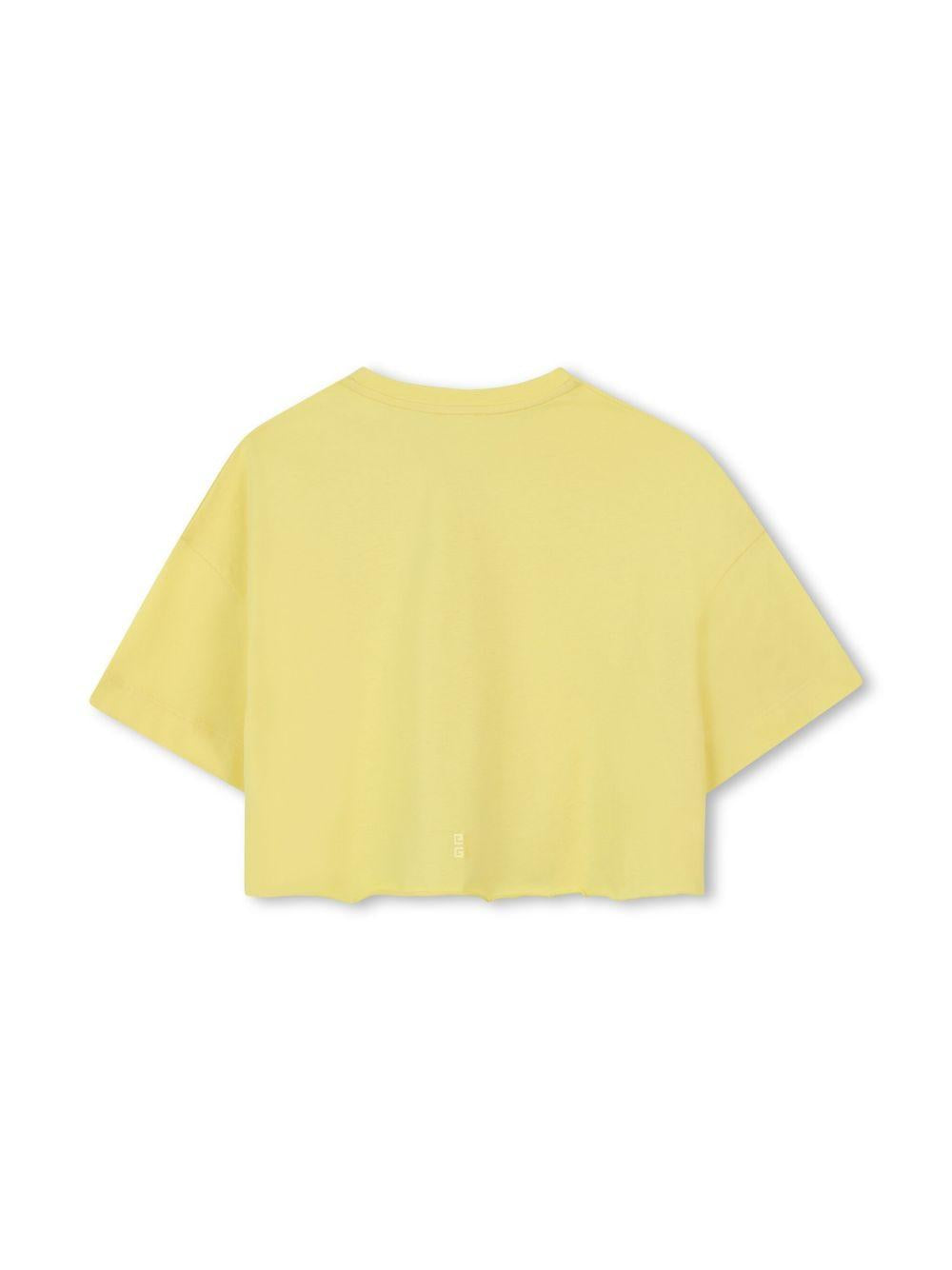 T-shirt in cotone biologico per bambina Givenchy Kids giallo con design crop H30798 571 GIVENCHY KIDS