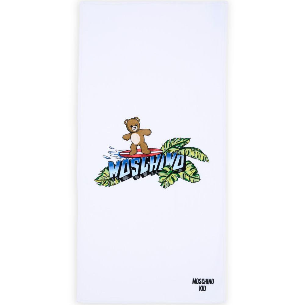 Telo mare per bambino Moschino Kids bianco con stampa orsacchiotto HTX01BLGA24 10101 MOSCHINO KIDS