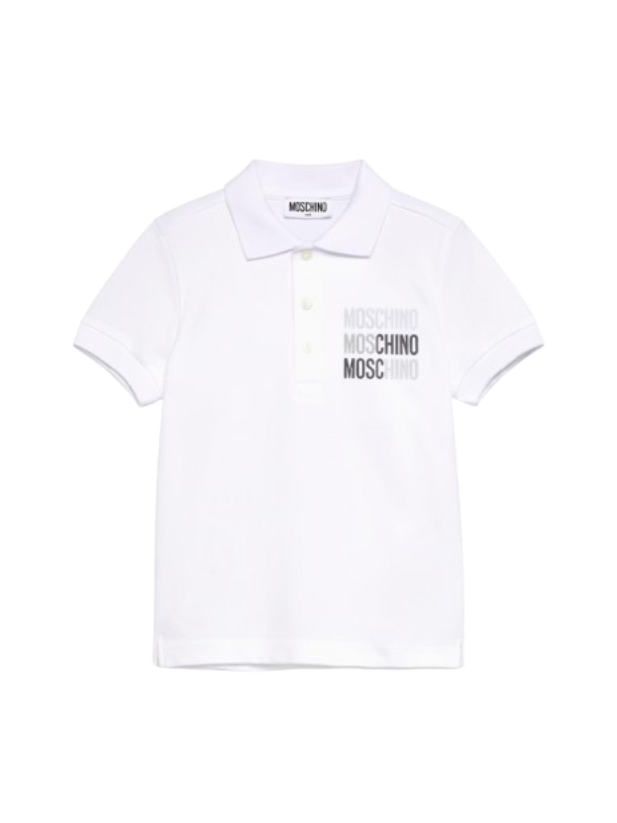 Polo per bambino Moschino Kids bianca con ricamo sul petto HVM03YLFA08 10101 MOSCHINO KIDS