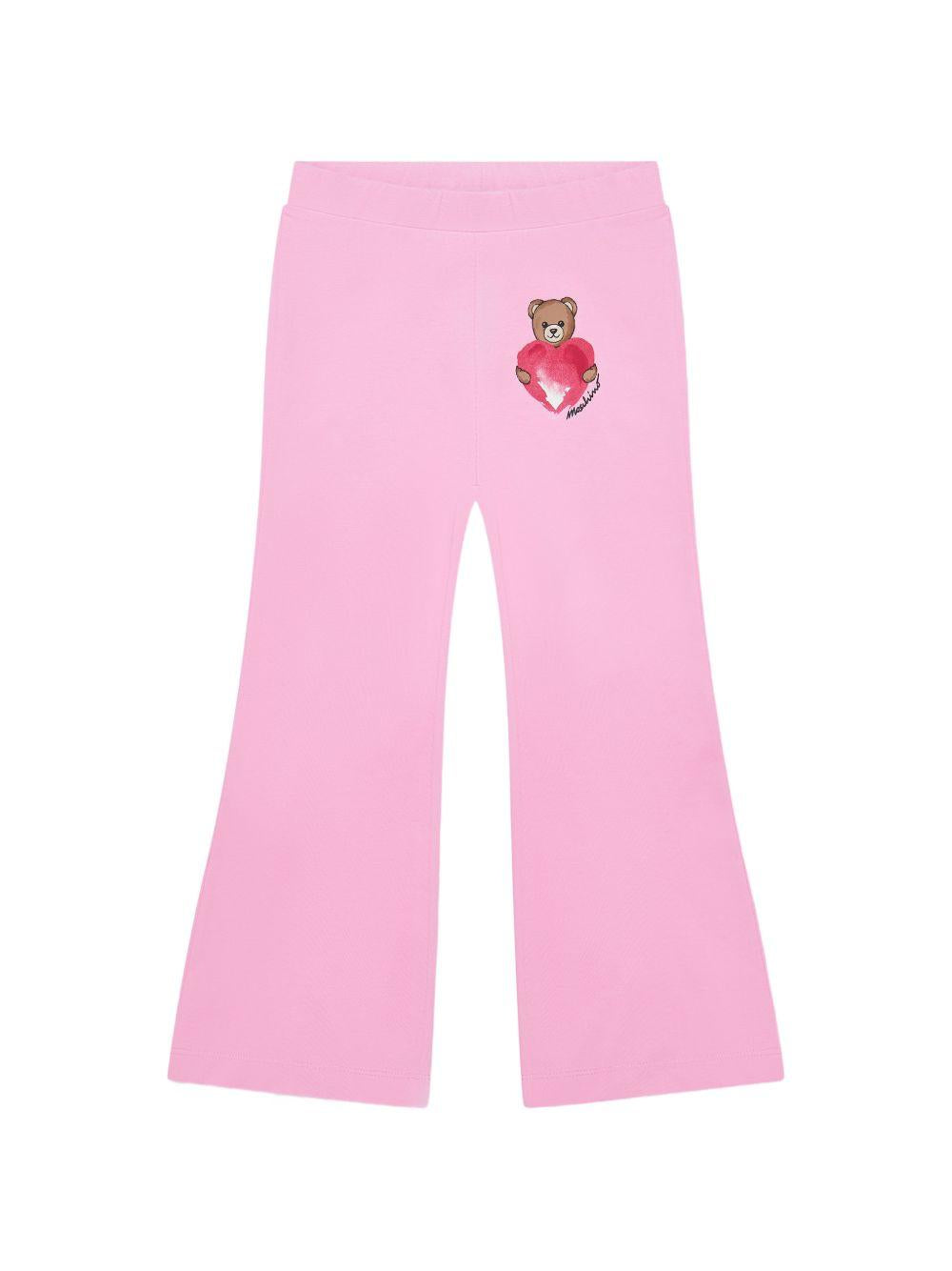 Set t-shirt e pantaloni per bambina Moschino Kids bianco e rosa con stampa Teddy Bear HDG01PLBA00 84340 MOSCHINO KIDS
