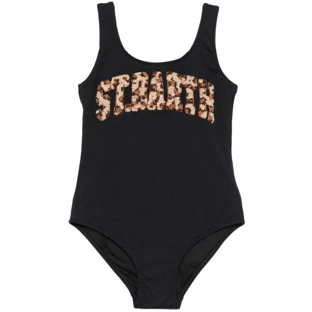 Costume per bambina MC2 Saint Barth Kids nero con logo in rilievo sul davanti CARA001 03406L MC2 ST. BARTH KIDS