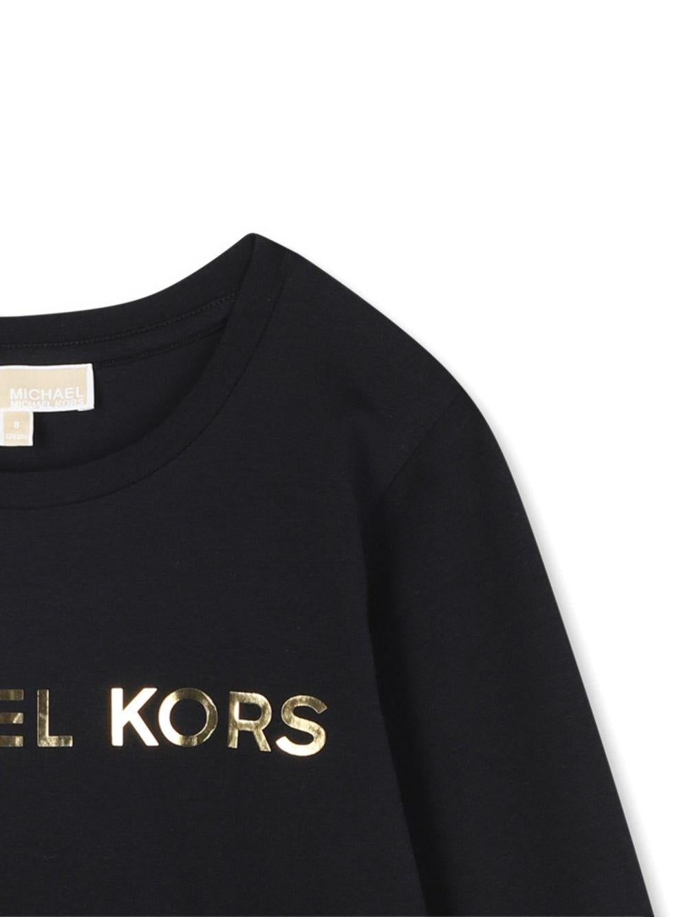 T-shirt per bambina Michael Kors Kids nero con logo sul davanti R30488 09B MICHAEL KORS KIDS