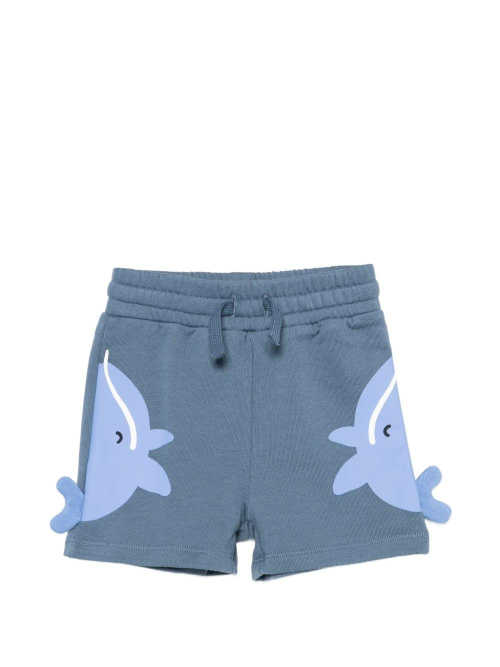 Shorts per neonato Stella McCartney Kids blu con stampa balene TY6589 Z3409 61B STELLA McCARTNEY KIDS