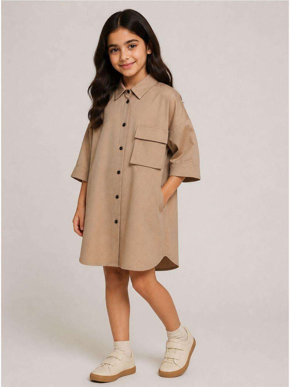 Abito per bambina Douuod Kids beige con colletto classico DZ1B10 G0073 343 DOUUOD KIDS