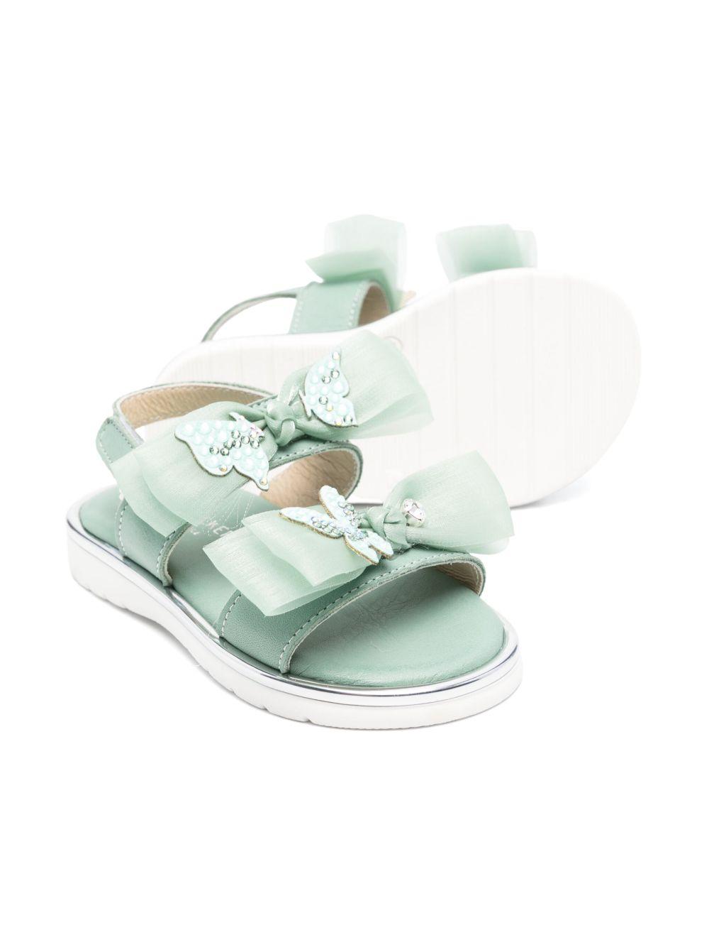Sandali per bambina BabyWalker verde con fiocco e soletta in pelle con logo PB6119 SALVIA BABYWALKER
