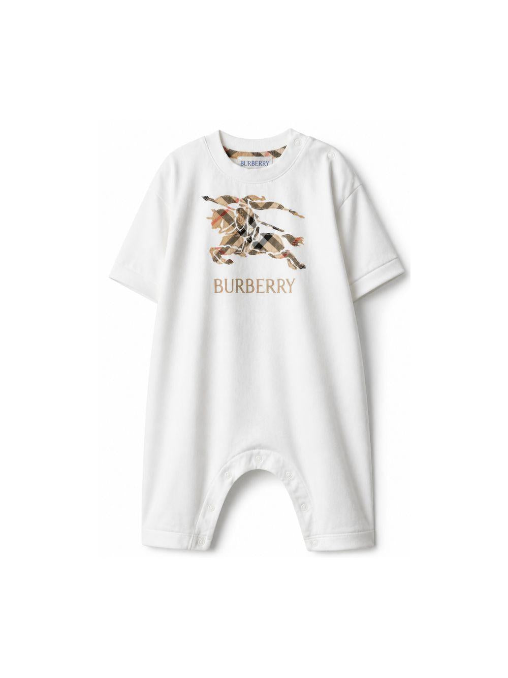 Tutina intera per neonati Burberry Kids bianca con motivo Equestrian Knight 8117494 A1464 BURBERRY KIDS