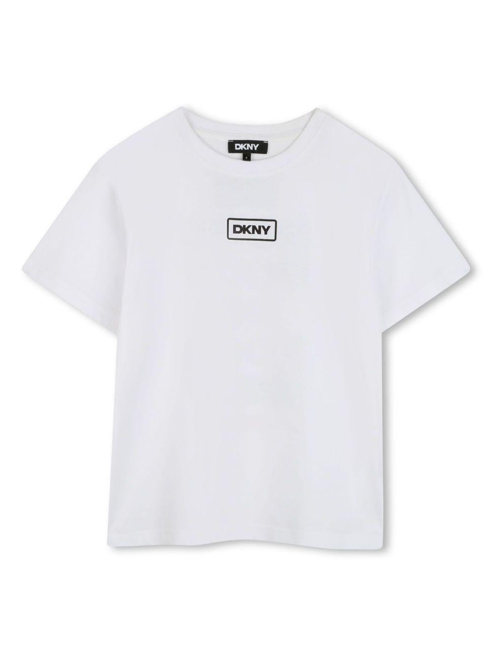 T-shirt per bambino Dkny Kids bianco con stampa con logo sul davanti D62300 10P DKNY