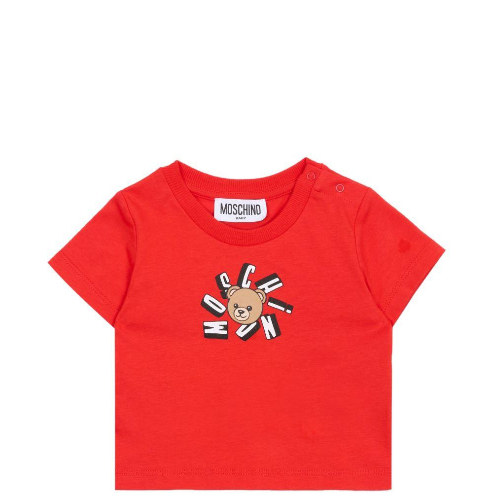 T-shirt per neonati Moschino Kids rossa con motivo Teddy Bear MXM047LAA02 50109 MOSCHINO KIDS