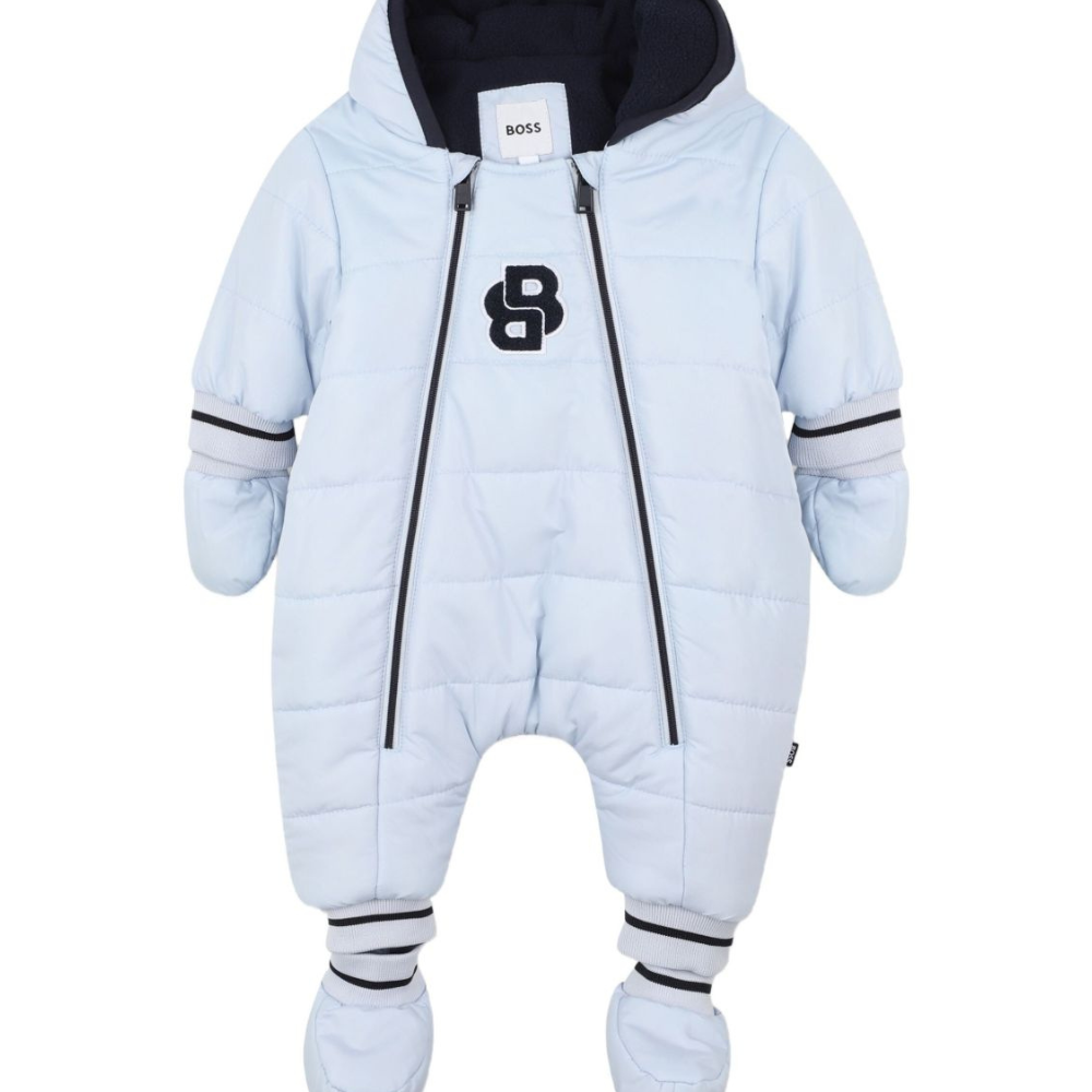 Tuta da neve per neonato BOSS Kids azzurra con cappuccio J52516 771 BOSS KIDS