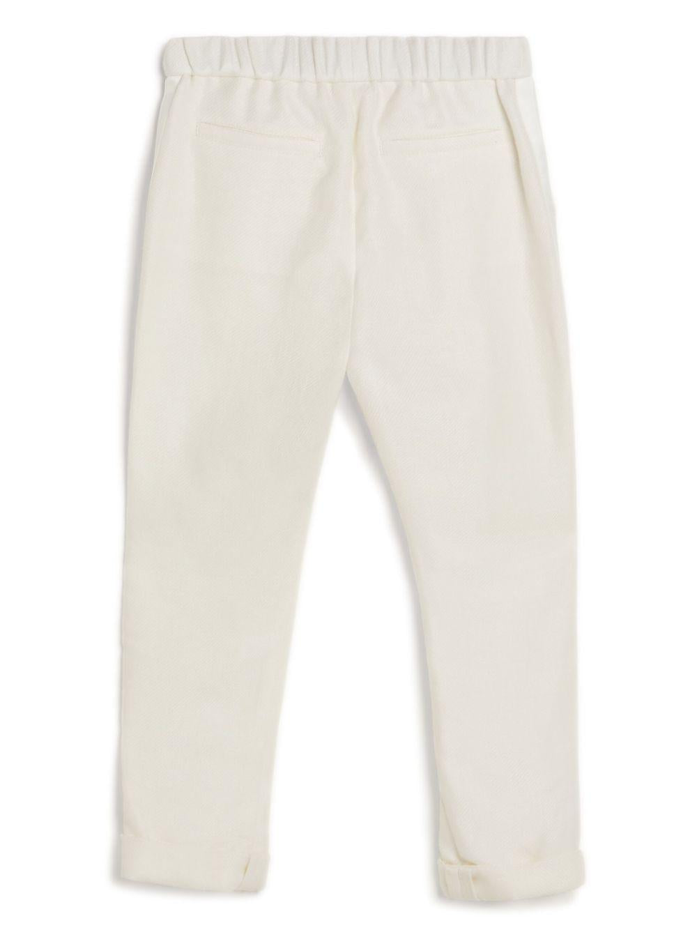 Pantaloni slim con coulisse per bambino Brunello Cucinelli Kids bianco con taglio slim BW482S502 C601 BRUNELLO CUCINELLI KIDS