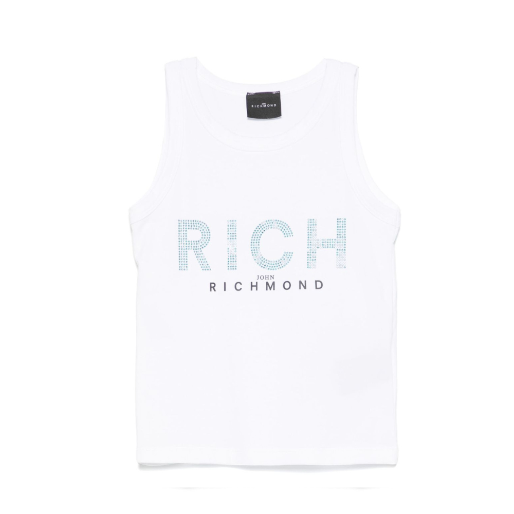Canotta per bambina John Richmond Junior bianco con logo in strass RGP25133CN WHITE JOHN RICHMOND JUNIOR