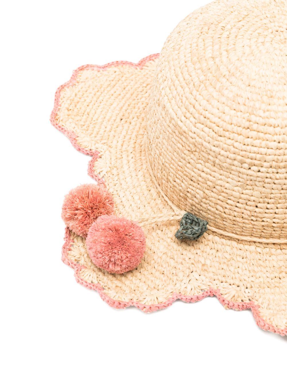 Cappello per bambina Bonpoint beige con pompon rosa S06GACW00001 006 BONPOINT KIDS