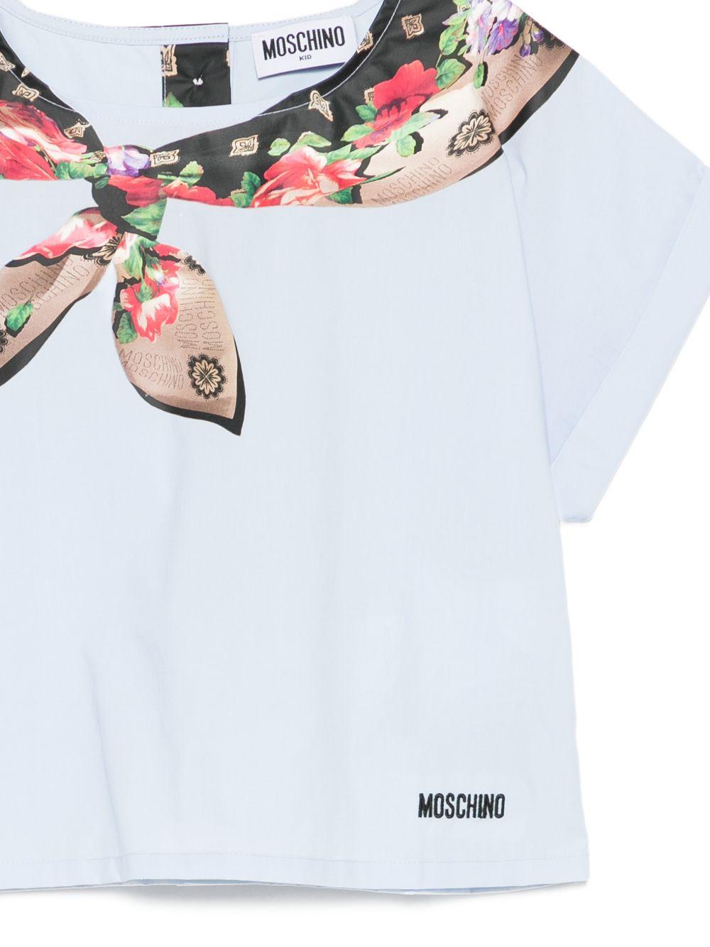 T-shirt per bambina Moschino Kids bianca con stampa foulard HDC02FLLA10 40213 MOSCHINO KIDS
