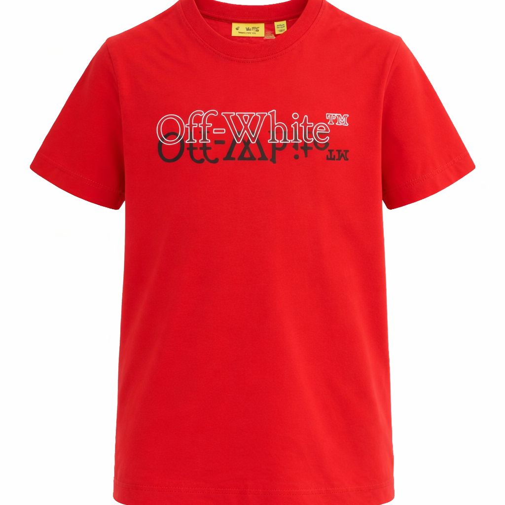 T-shirt per bambini Off-White Kids rossa con logo sul davanti 44BAA002S26J001 600 OFF WHITE KIDS