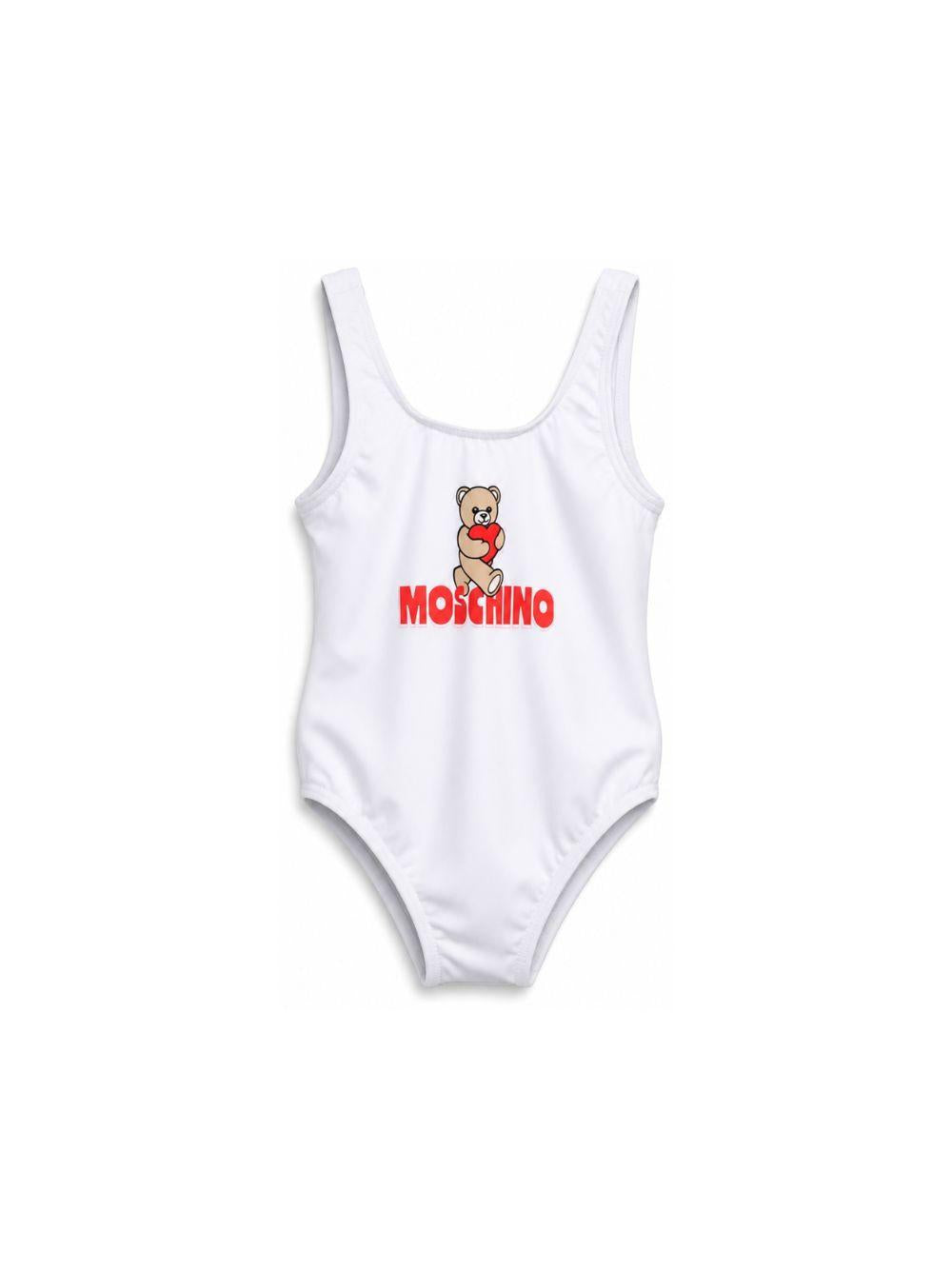 Costume da bagno per neonata Moschino Kids bianco con stampa orso sul davanti M3L00ALKA11 10101 MOSCHINO KIDS