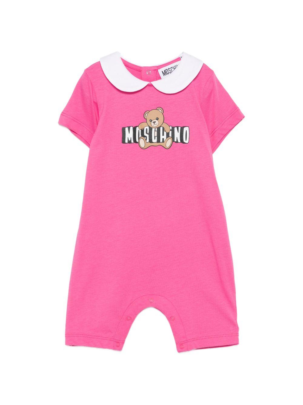 Tutina per neonata Moschino Kids fucsia con colletto alla Peter Pan MNY03YLAA03 50533 MOSCHINO KIDS