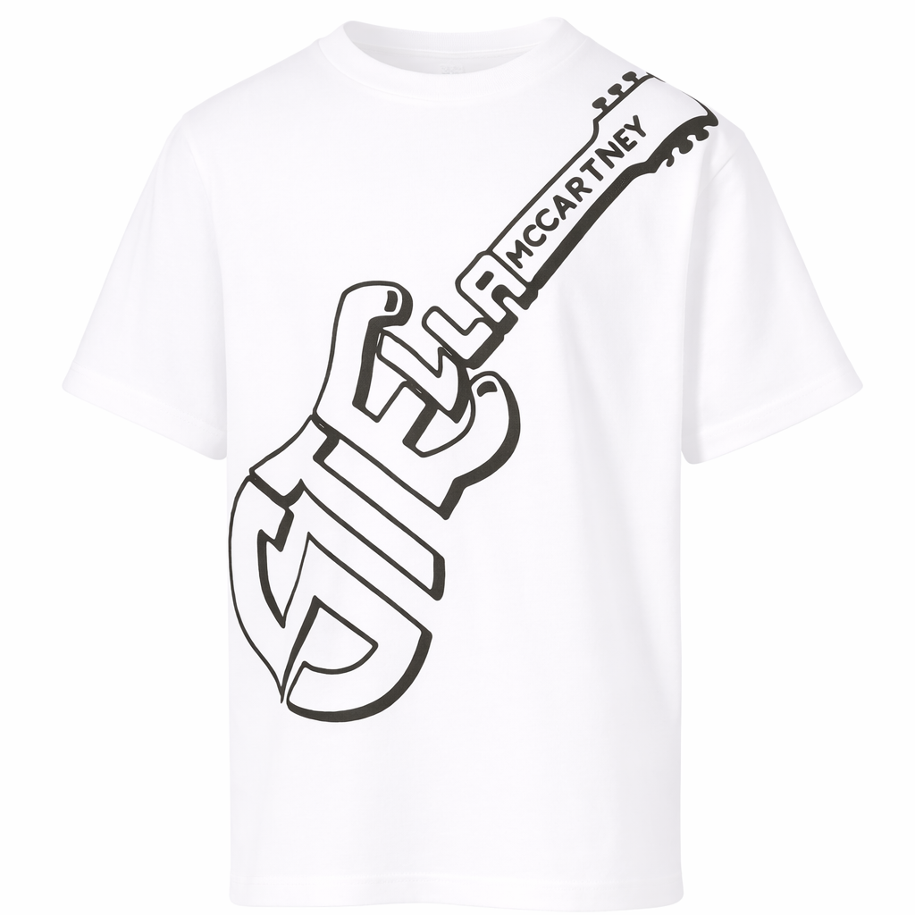 T-shirt per bambino Stella McCartney Kids bianca con stampa grafica sul davanti TY8P71 Z0434 101 STELLA McCARTNEY KIDS