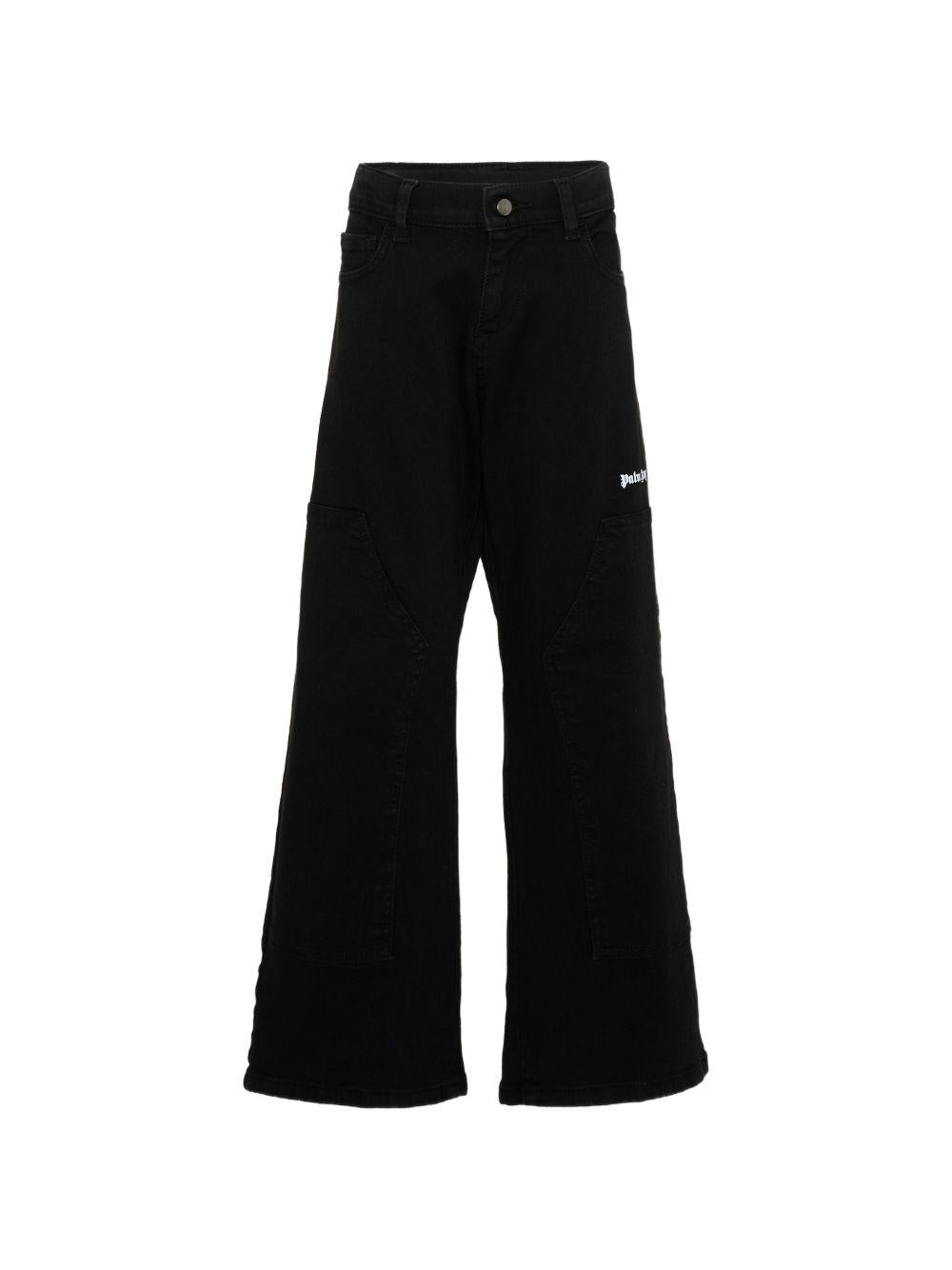 Pantaloni per bambino Palm Angels Kids neri con logo sul davanti PBCA01HS26FAB001 110 PALM ANGELS KIDS