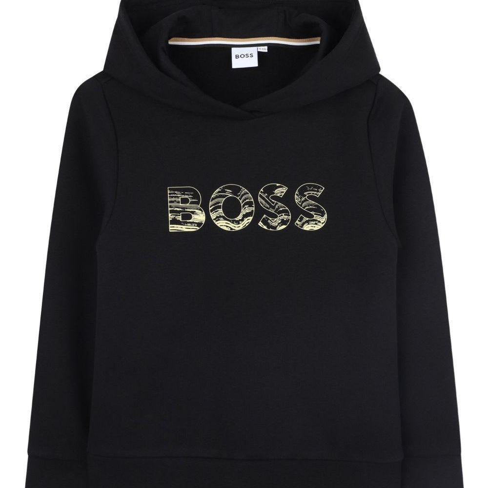 Felpa per bambino BOSS Kids nera con cappuccio J52355 09B BOSS KIDS