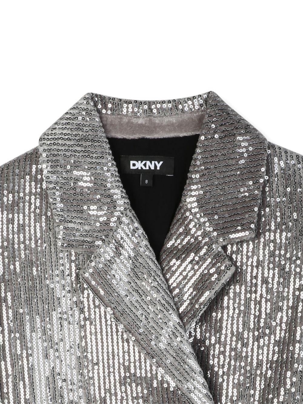 Giacca doppiopetto per bambina Dkny Kids argento con decorazione con paillettes all-over D62375 016 DKNY