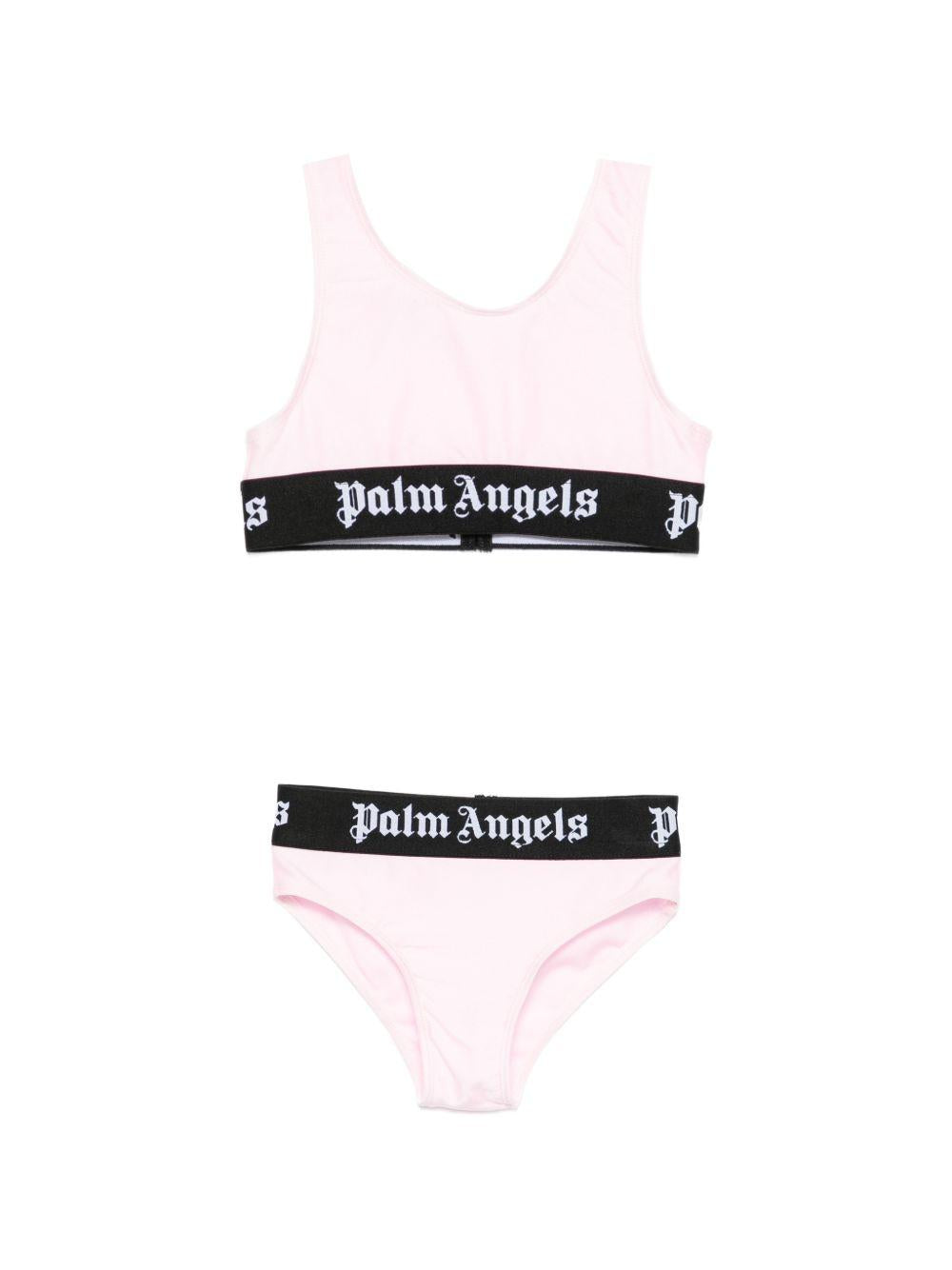 Costume da bagno per bambina Palm Angels Kids rosa chiaro con stampa logo PGFE002S26JER001 042 PALM ANGELS KIDS