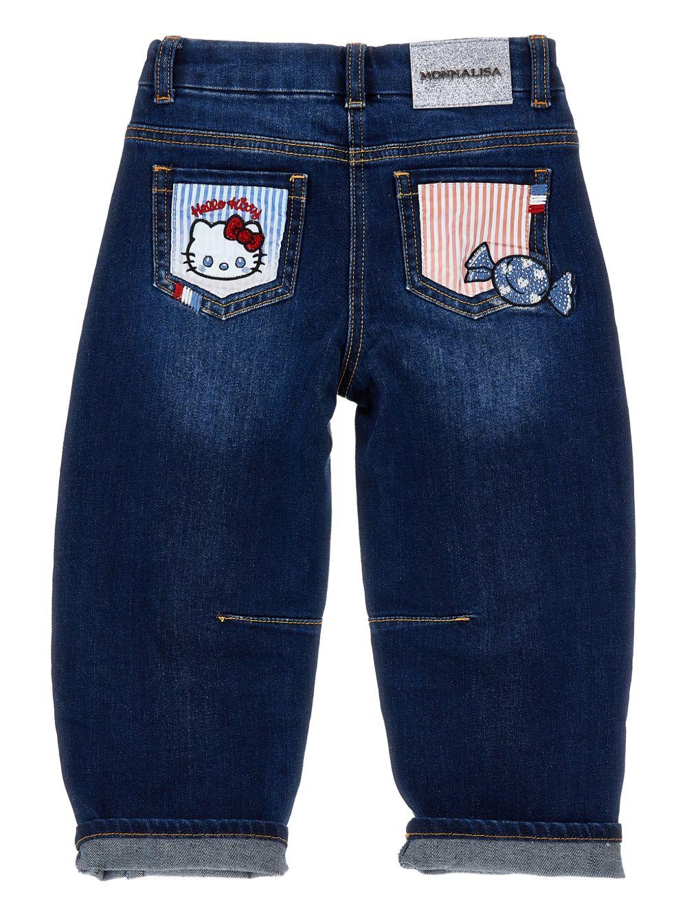 Jeans per bambina Monnalisa x Hello Kitty in denim con applicazione 19G400 7015 0055 MONNALISA