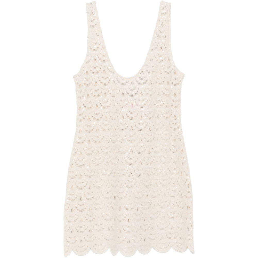 Top all' uncinetto MC2 Saint Barth bianco crema con decorazioni in paillettes RAA0001 01719L MC2 ST. BARTH