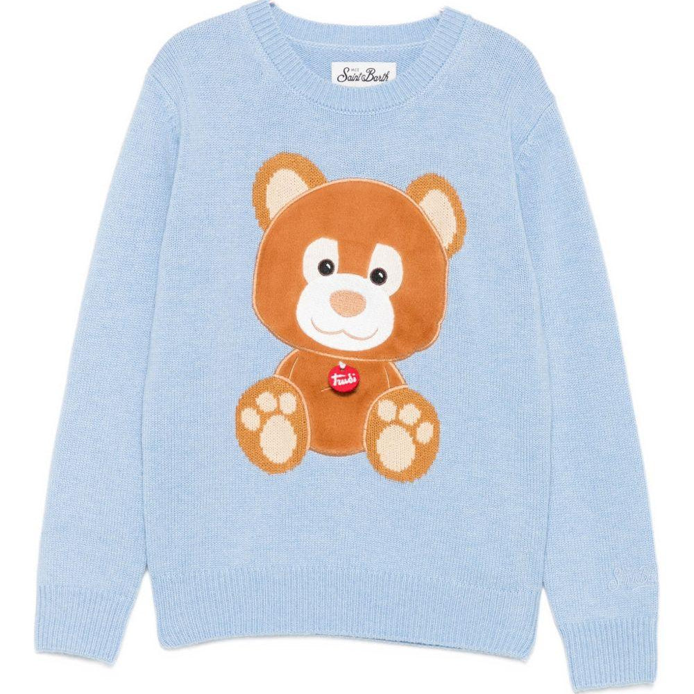 Maglione per bambini MC2 Saint Barth Kids x Trudi azzurro con ricamo Orsetto sul davanti PRC0001 01983I MC2 ST. BARTH KIDS